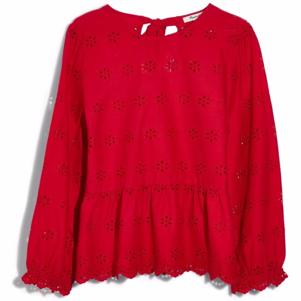 NEW Madewell Eyelet Keyhole Peplum Top